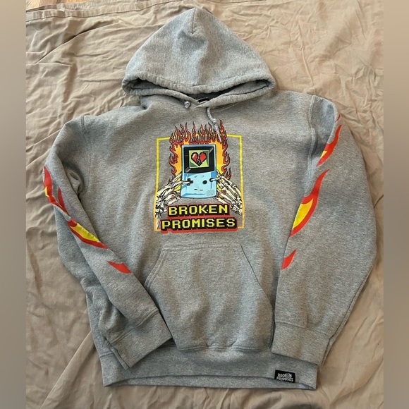Broken Promises Gray Sweatshirt with Hood and Sleeve Design - Picture 5 of 5